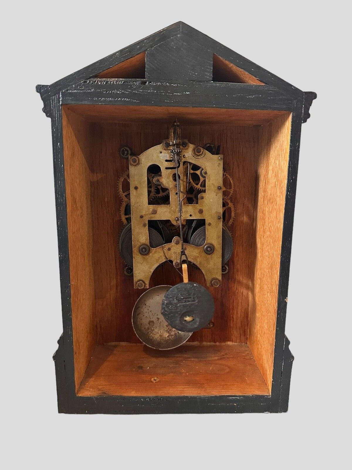 Rare 1881 Antique USA Wml Gilbert Bell Chime Mantle Parlour Cabinet Clock photo for sale