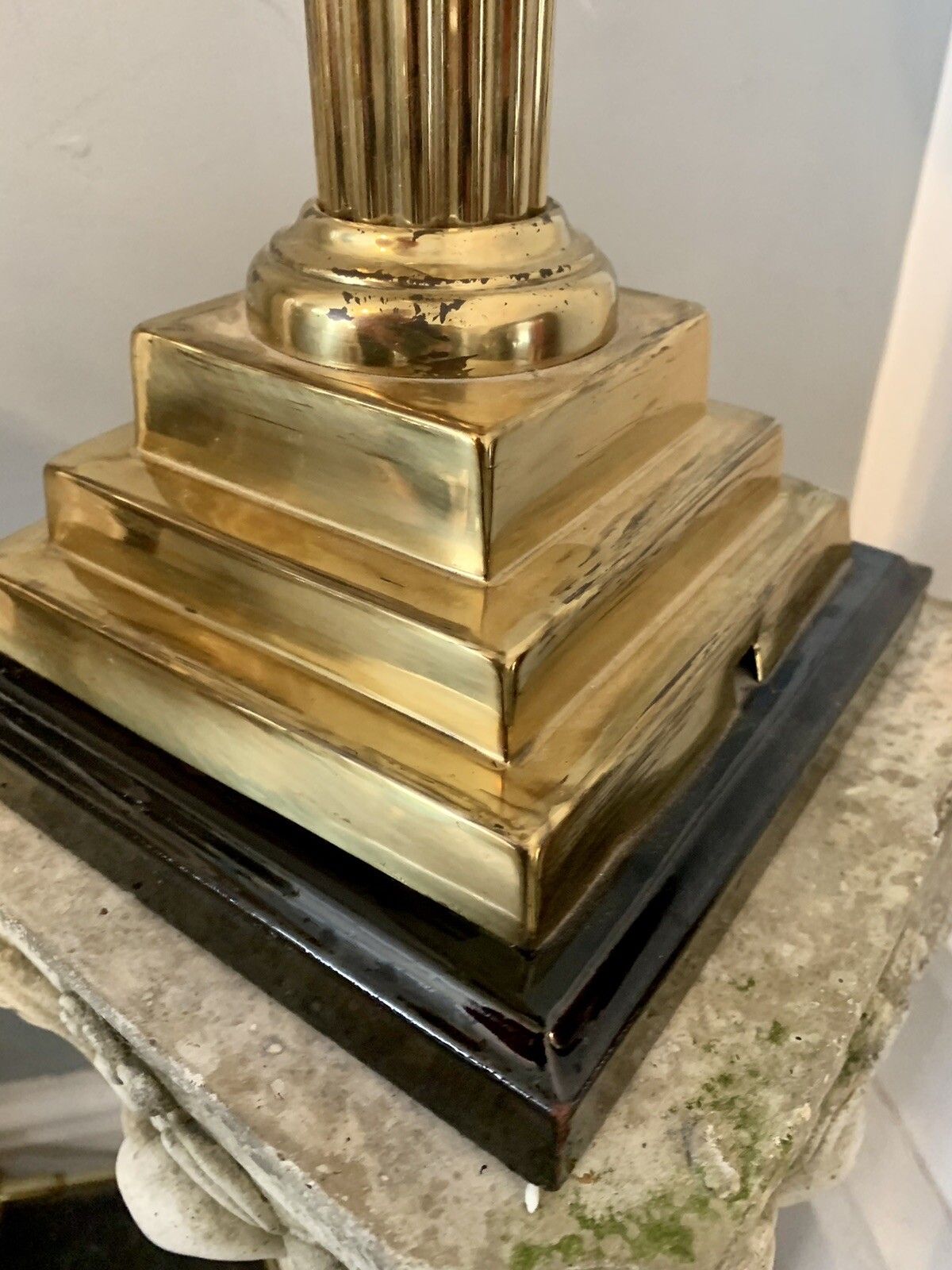 Large  Brass  Corinthian Column Base For Duplex Kerosene Oil Lamp, Clean ! photo for sale