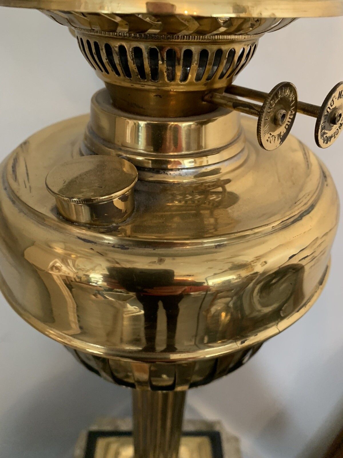 Large  Brass  Corinthian Column Base For Duplex Kerosene Oil Lamp, Clean ! photo vinterior