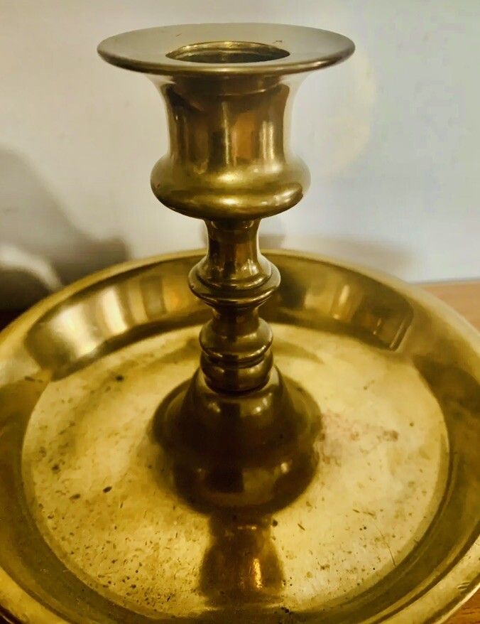 Antique Original Georgian Superb Pair Of Chamber Sticks Heavy Brass 1600 Grams photo for sale