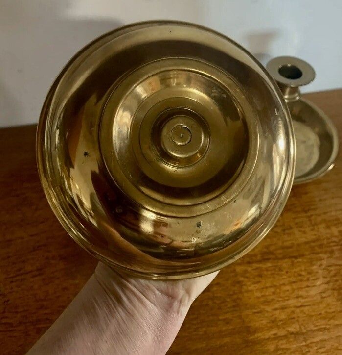 Antique Original Georgian Superb Pair Of Chamber Sticks Heavy Brass 1600 Grams photo Home Decor