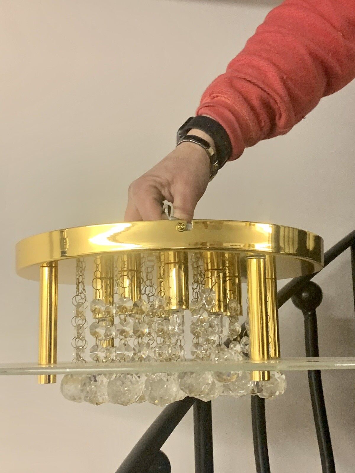 Vintage Stunning Crystal Flush Mount  Chandelier Glass And Gold Plated photo 375.0