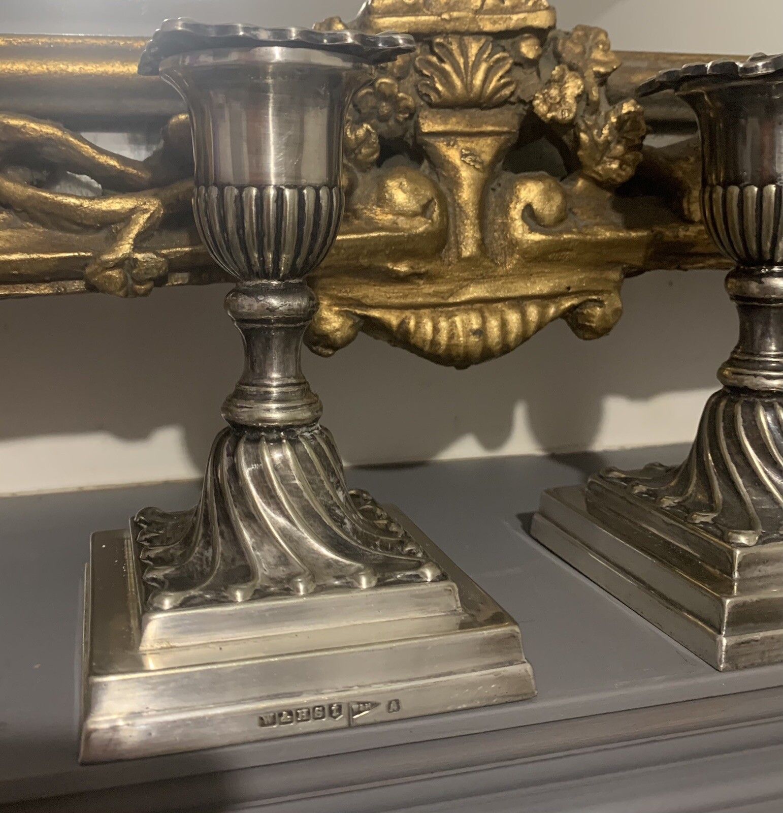 Pair Of Antique 19th Century Quality Walker & Hall Silver Plated Candlesticks￼ photo furniture
