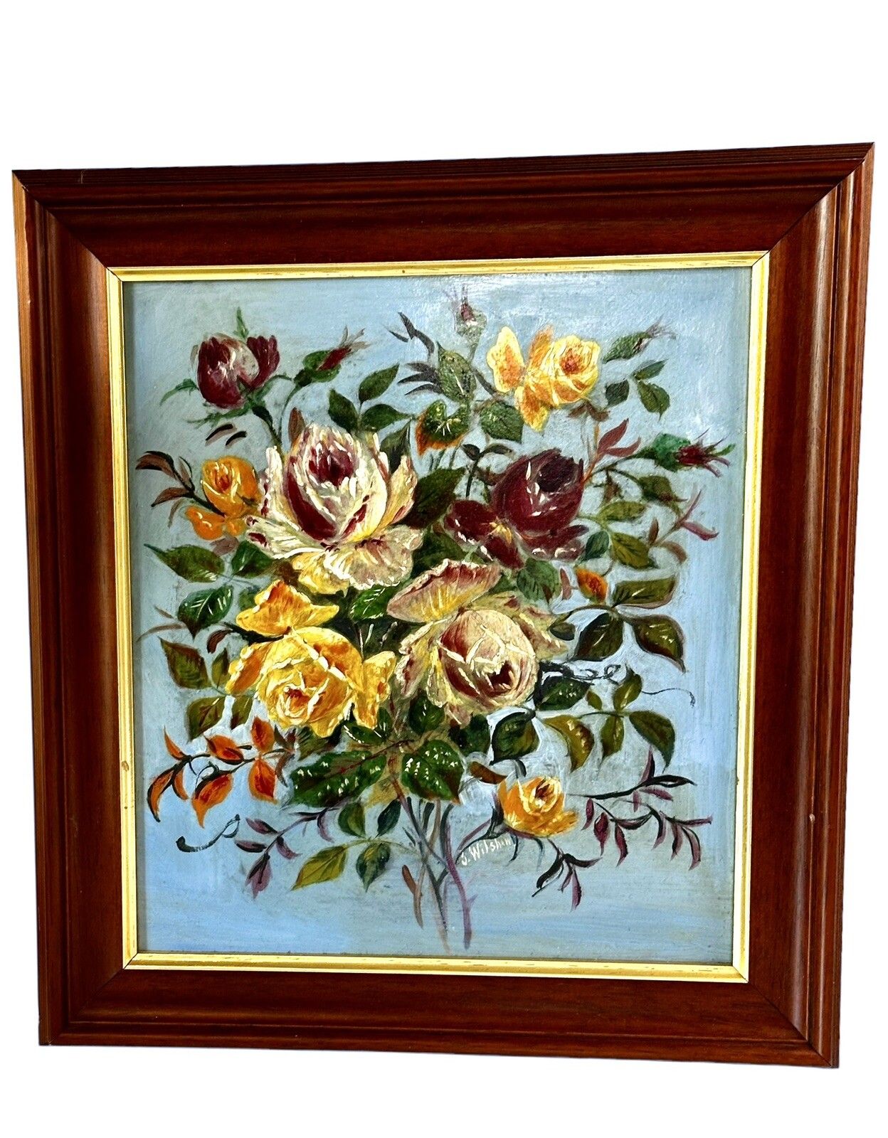 Super Mid Century Botanical Still Life Oil Painting Signed 42cm By 38cm photo furniture