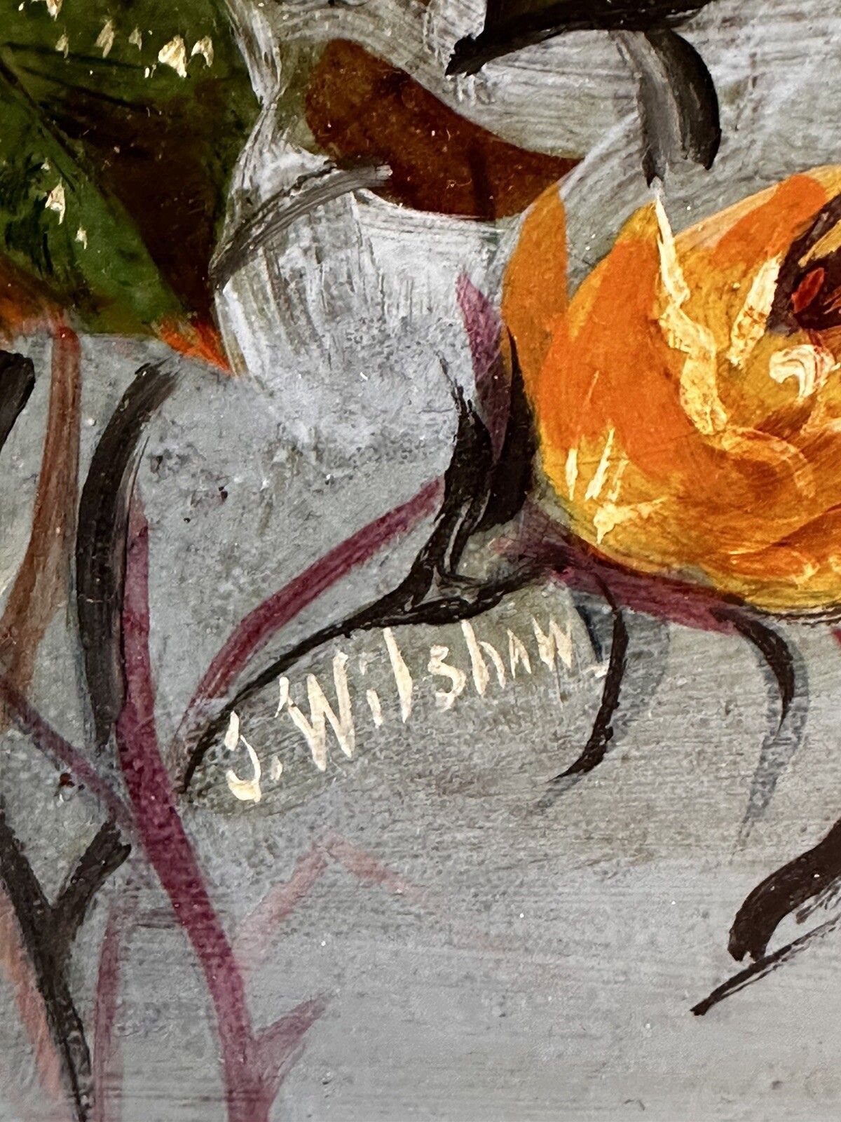Super Mid Century Botanical Still Life Oil Painting Signed 42cm By 38cm photo vinterior