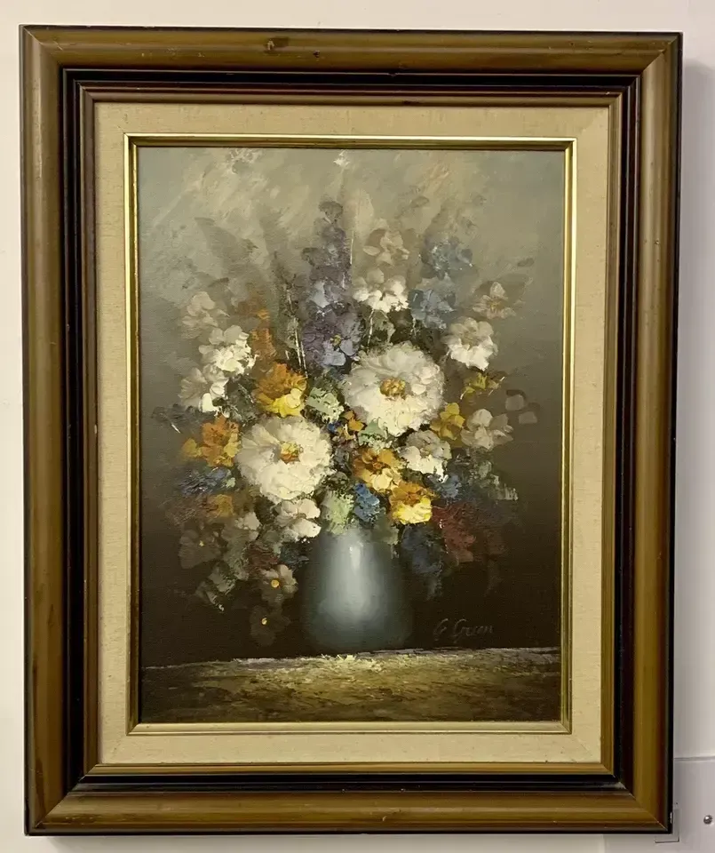 British Artist   Floral Still Life Oil Painting, Signed   E Green  55cm By 45cm photo furniture