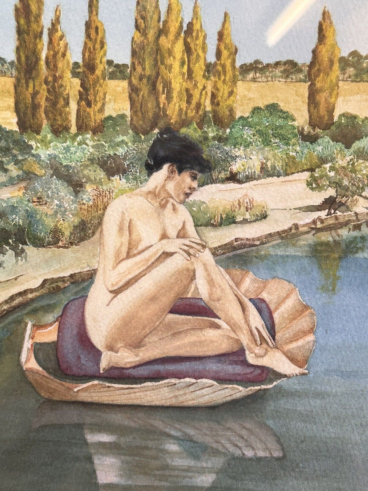 Vintage Original Signed Watercolour Painting Nude Oasis 59cm By 49cm photo Art