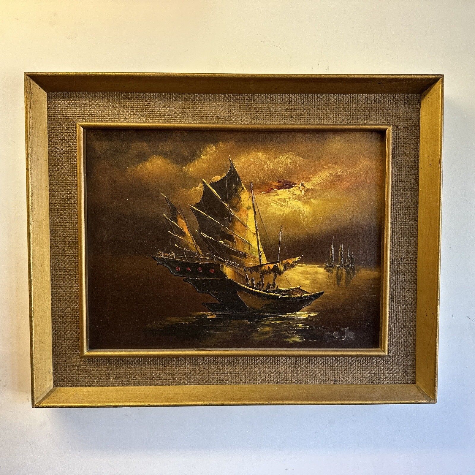 Superb Mid Century Signed Oil On Canvas Nautical Maritime Scene 54cm X 43cm