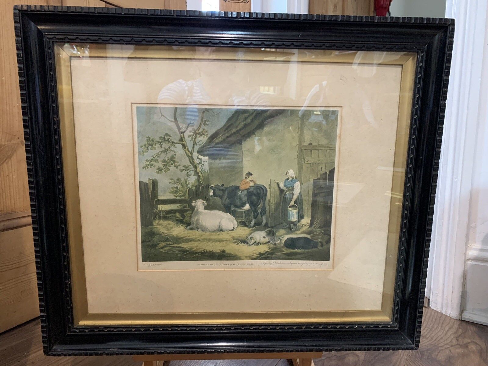 Milk Maid Mezzotint George Morland's" (1800’s) Print  Coloured Original Frame photo furniture