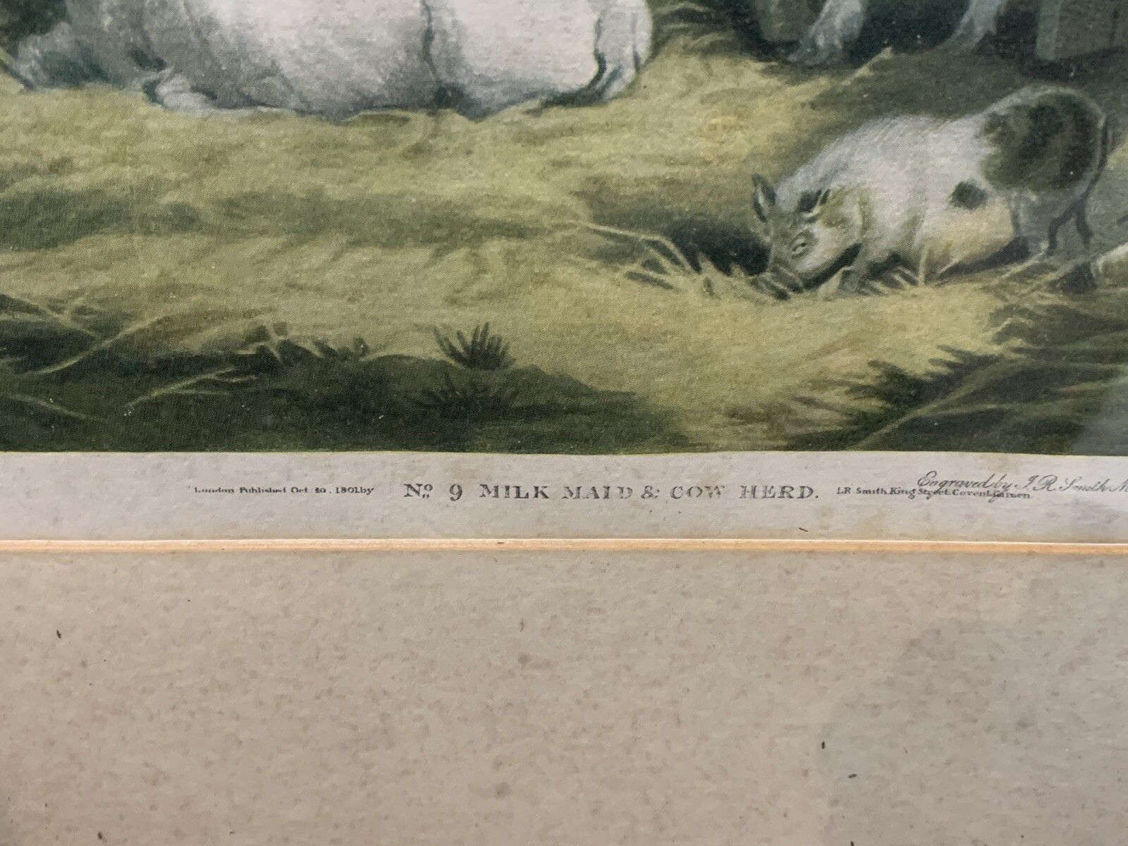 Milk Maid Mezzotint George Morland's" (1800’s) Print  Coloured Original Frame photo 95.0