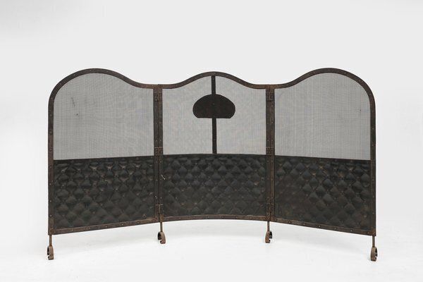 Home Fixtures French Art Deco Wrought Iron Fireplace Screen, 1890s photo