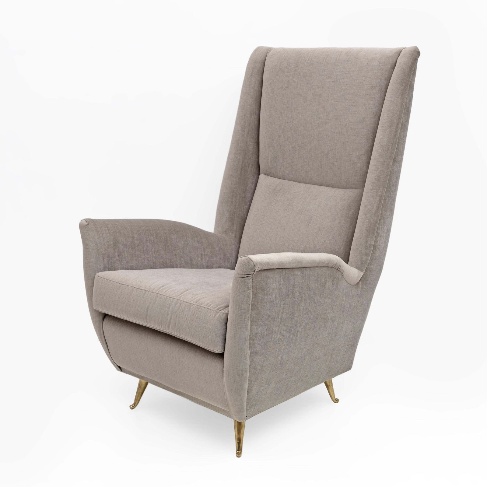 Pair Of Gio Ponti Mid Century Modern Velvet High Back Armchairs By Isa, 1950s photo vinterior