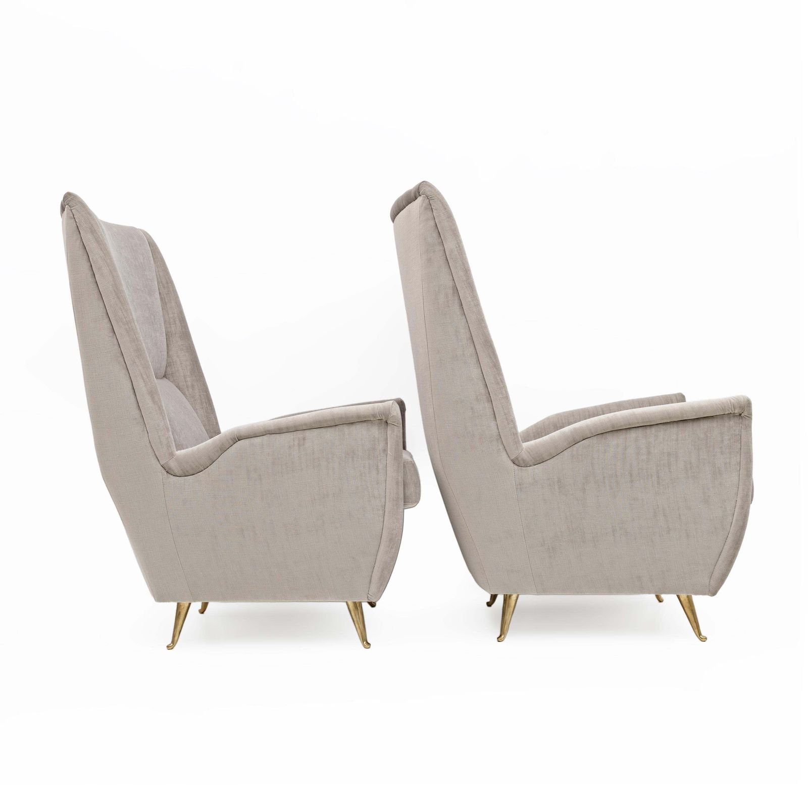 Pair Of Gio Ponti Mid Century Modern Velvet High Back Armchairs By Isa, 1950s photo buy