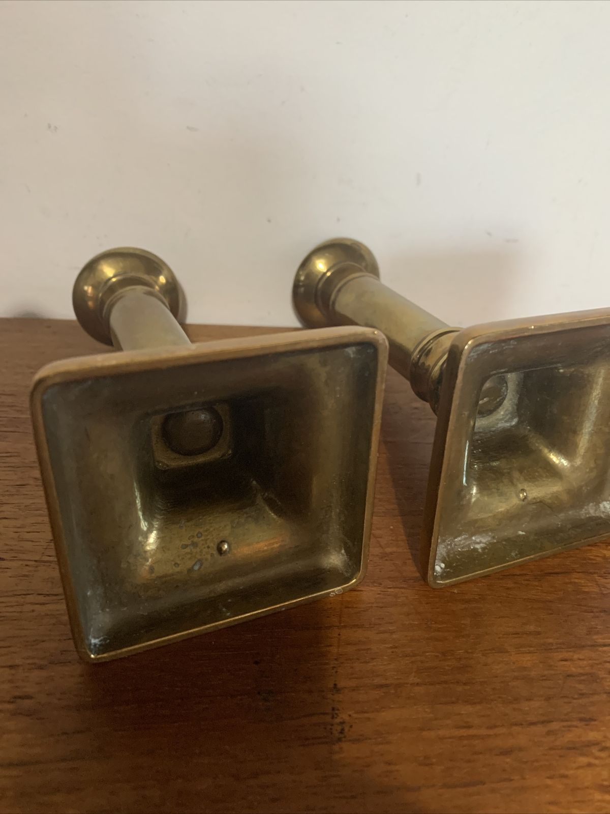 English Antique Brass Cannon Barrel Candlesticks Pair photo vinterior