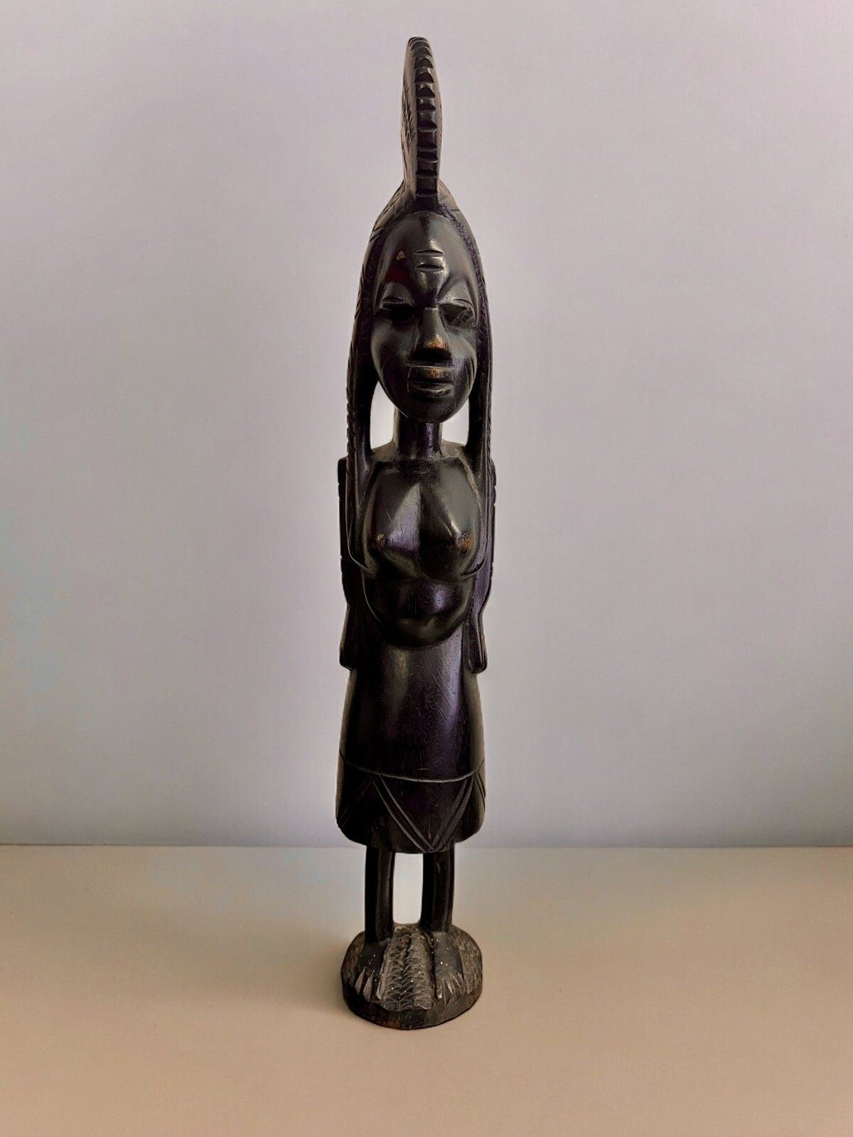 African Statue Baule Tribe Female Carved Wood Statue 2ft High photo furniture
