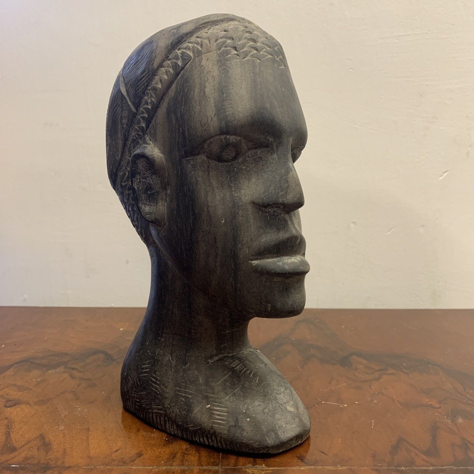 Antique Tribal African Heavy Wooden Bust Tribal Art