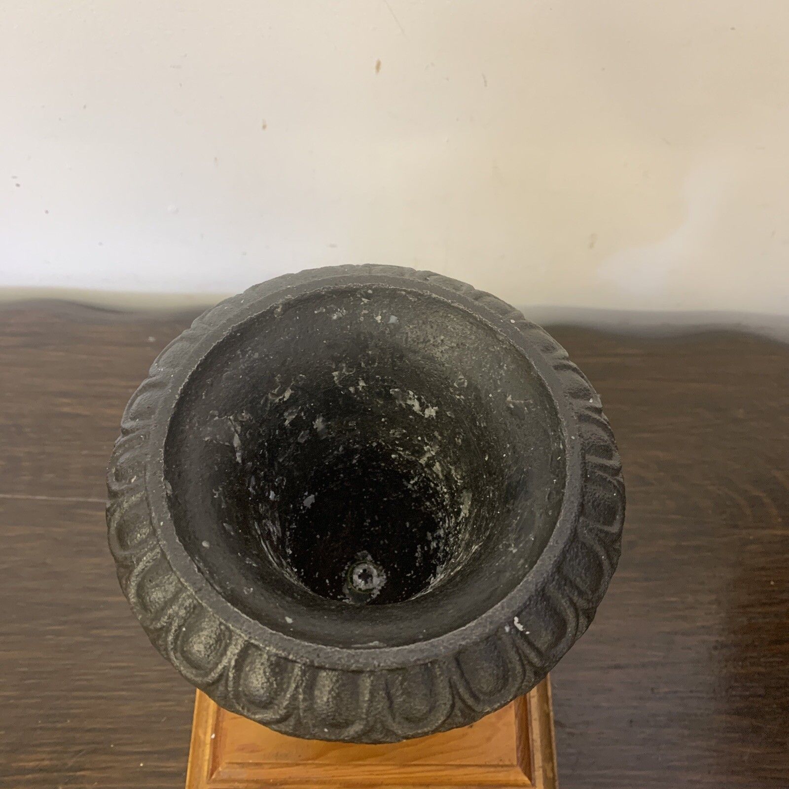 Antique Vintage Cast Iron Miniature Medici Urn On Wooden Plinth photo vinterior