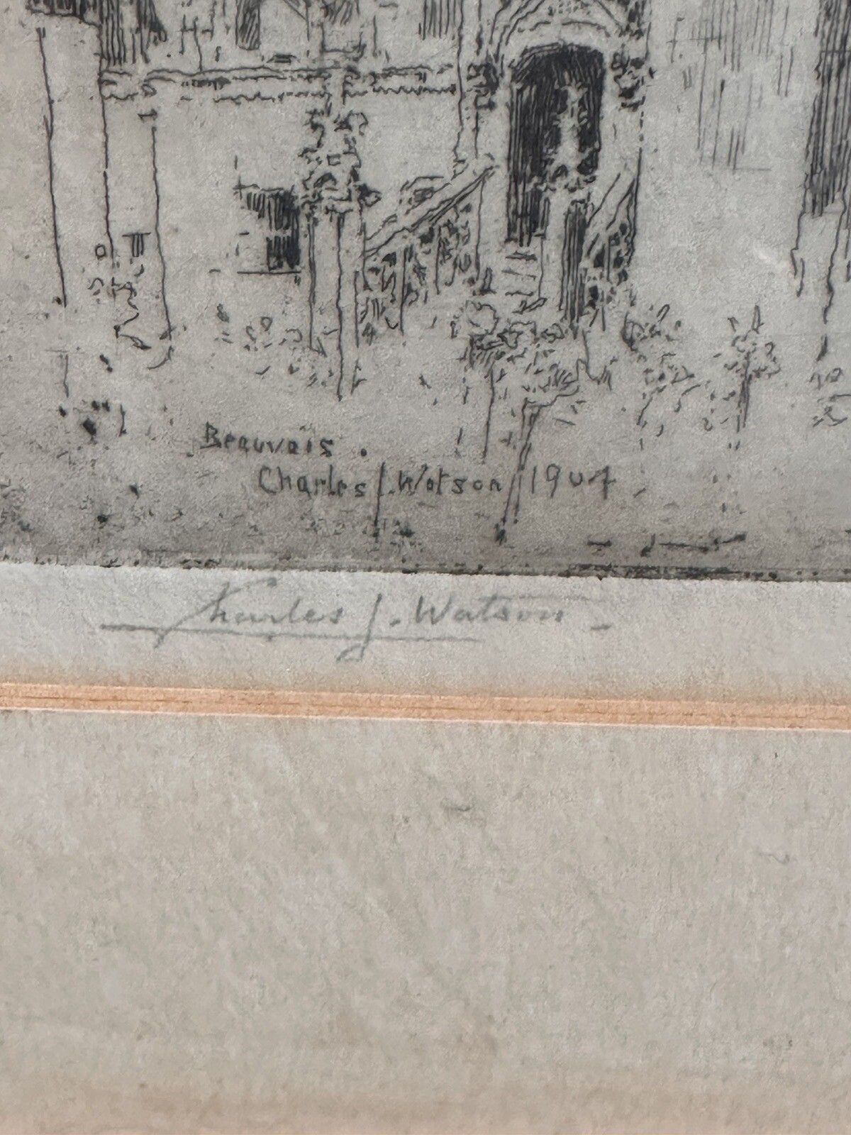 Charles John Watson Re (1846 1927) Signed Etching Beauvais France 1904 photo for sale