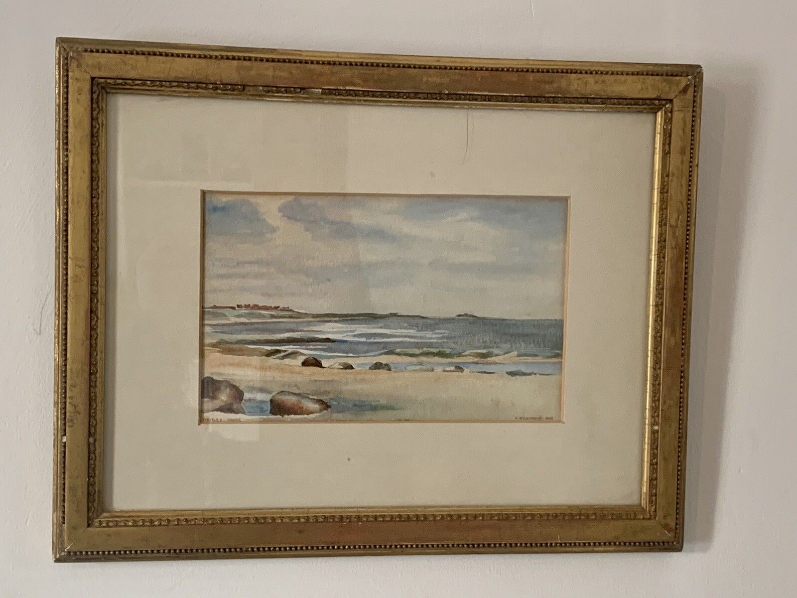 Original Victorian 1896 Seascape Study Watercolour Whitley Shore H Wilkinson￼ photo furniture