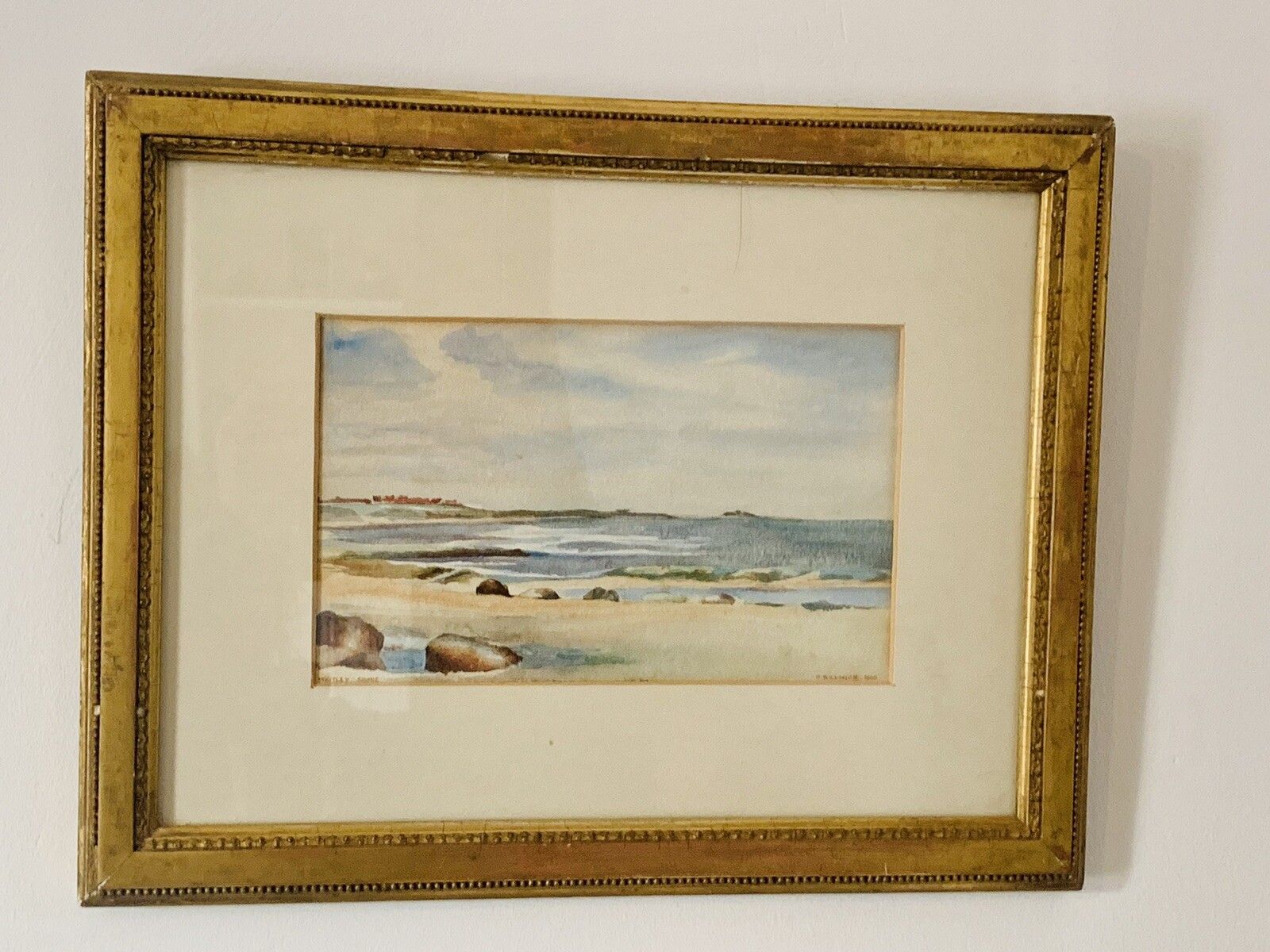 Original Victorian 1896 Seascape Study Watercolour Whitley Shore H Wilkinson￼ photo for sale