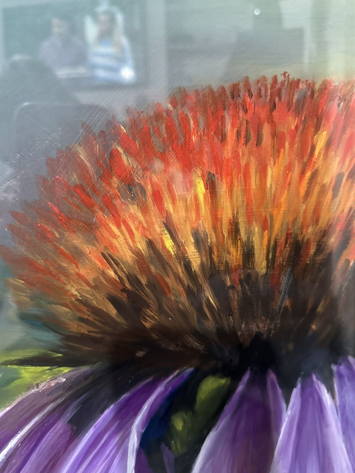 Mid Century Signed Oil On Canvas “Echinacea” By John Kennedy 77cm By 77cm photo 295.0