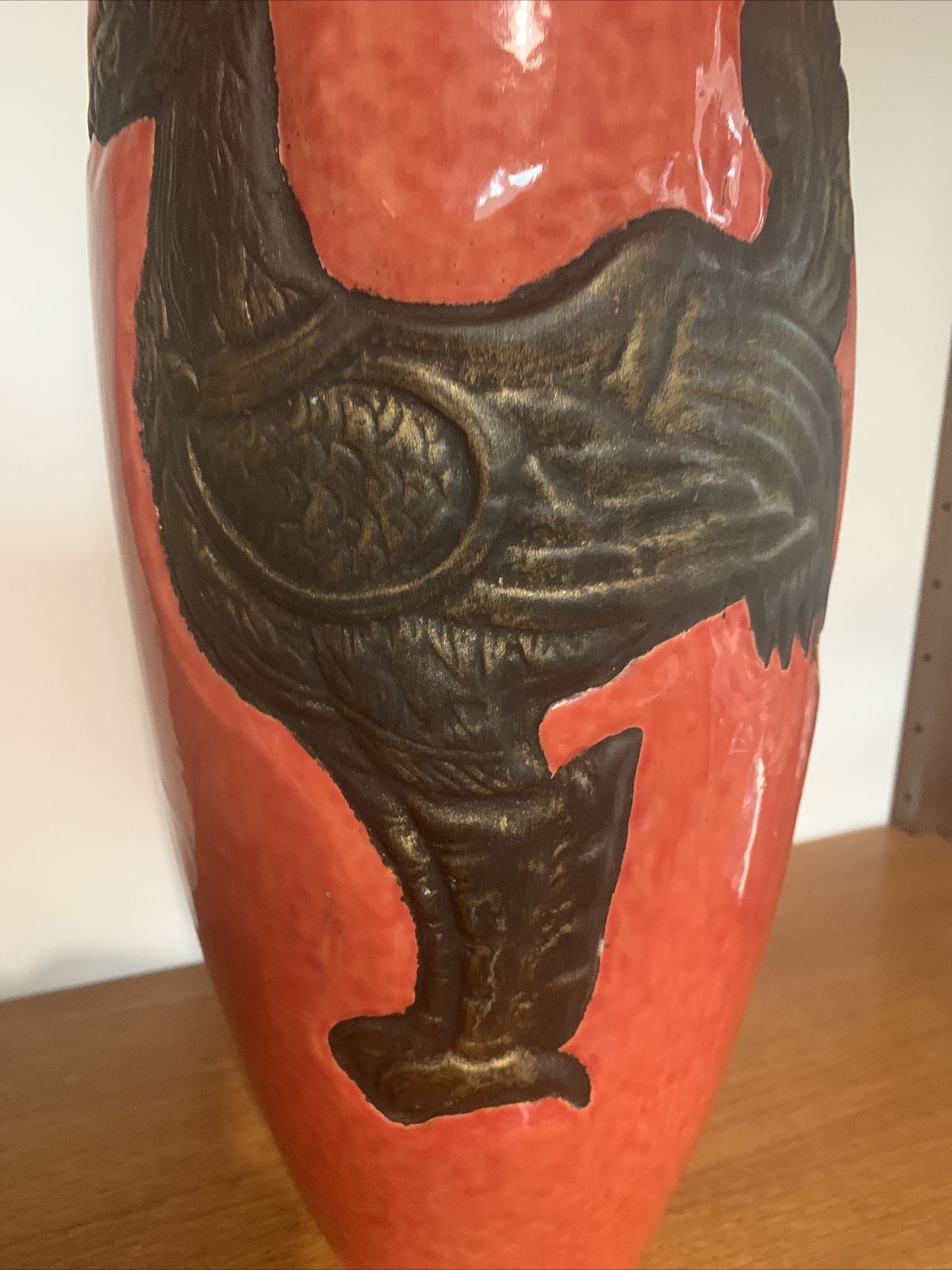 Mid Century Large Stunning Pottery Glazed Vase Cockerel 56cm High photo Home Decor