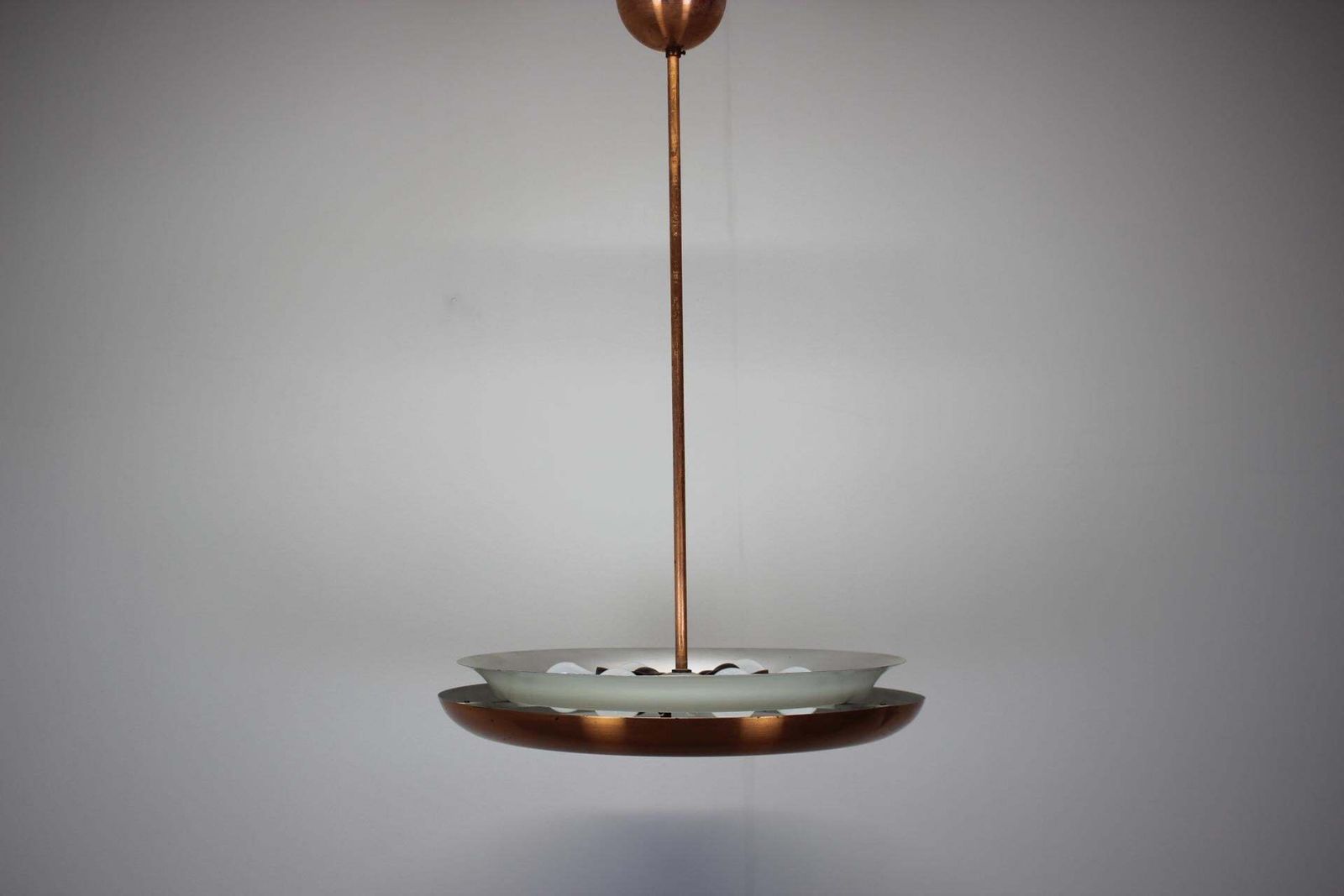 Bauhaus Copper Chandelier Ufo By Josef Hurka, Czechoslovakia, 1930s photo for sale