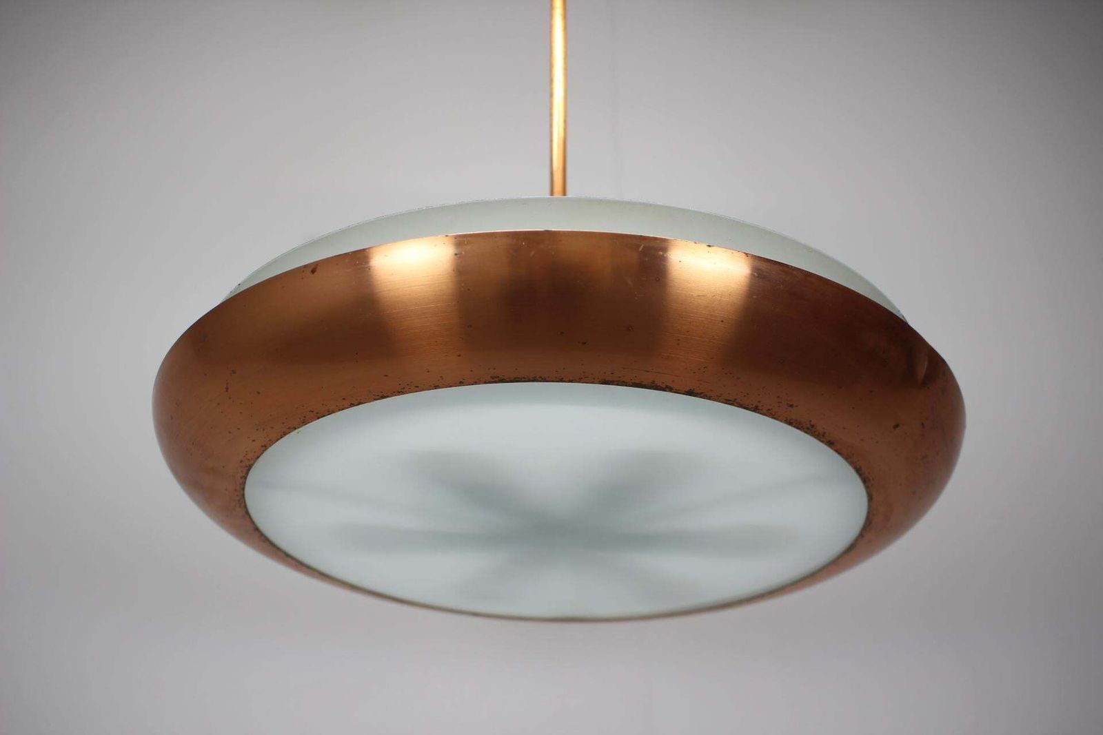 Bauhaus Copper Chandelier Ufo By Josef Hurka, Czechoslovakia, 1930s photo Lighting