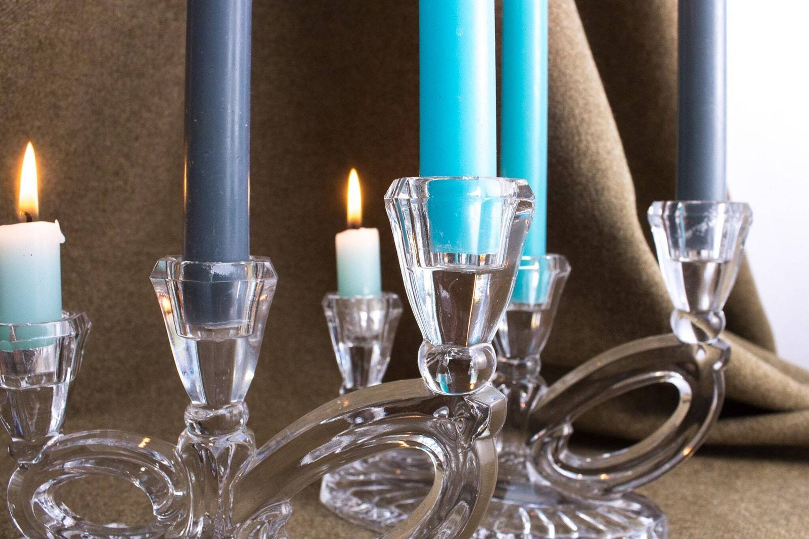 Art Deco Lucite Glass Candlestick Set Of 2 photo for sale