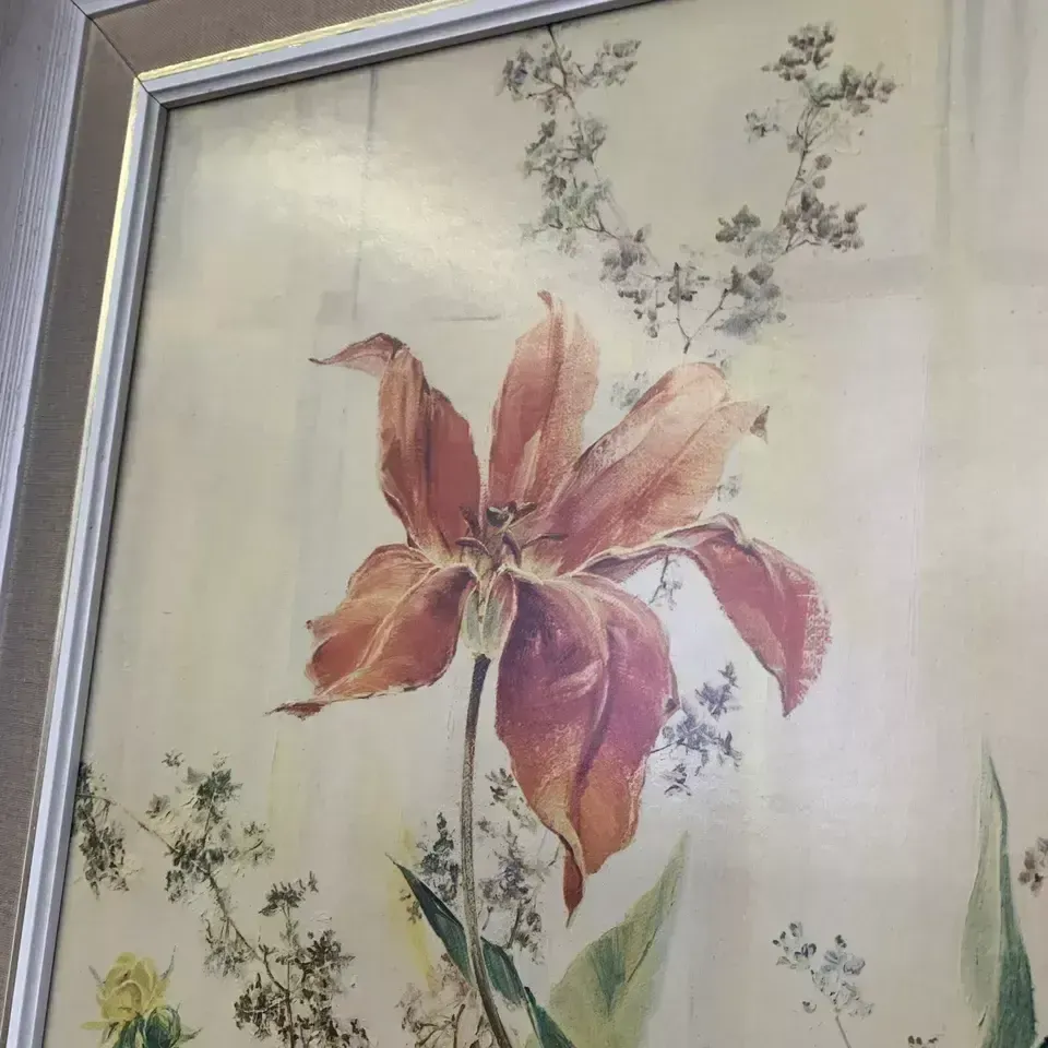 Vintage Large Mid Century Frieder Wegert Still Life Print Botanical   77x67cm photo 85.0