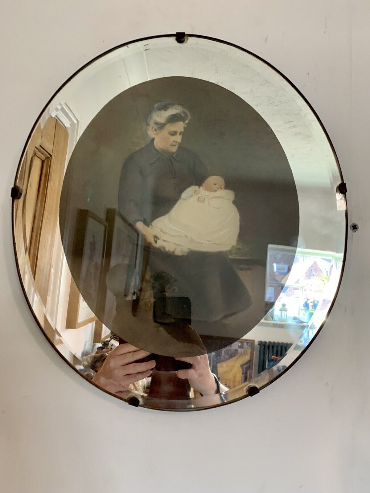 Original Edwardian Art Deco Frameless Mirror Photograph Frame On Chain 41cm X 36 photo 80.0