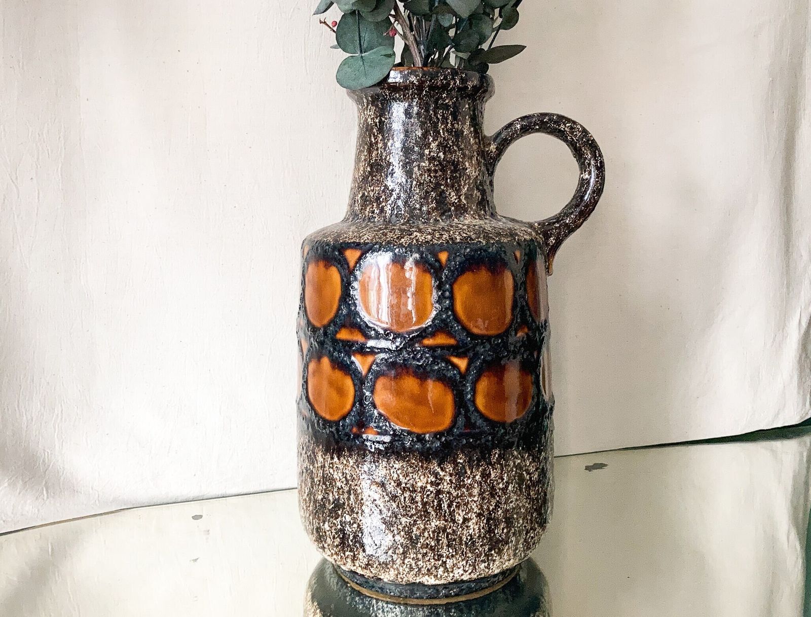 Vintage West German Lava Ceramic Vase   Mid Century Modern Home Accent photo 120.0