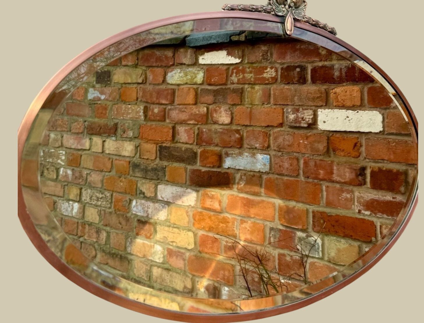 Gorgeous Copper Bevelled Oval Mirror   C1910 Edwardian Art Deco photo furniture