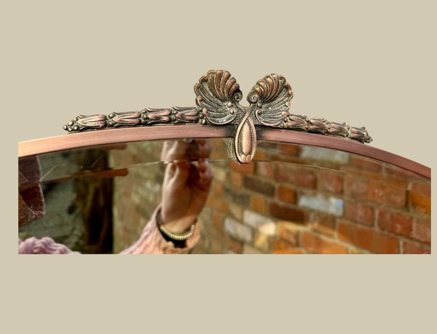 Gorgeous Copper Bevelled Oval Mirror   C1910 Edwardian Art Deco photo Home Decor