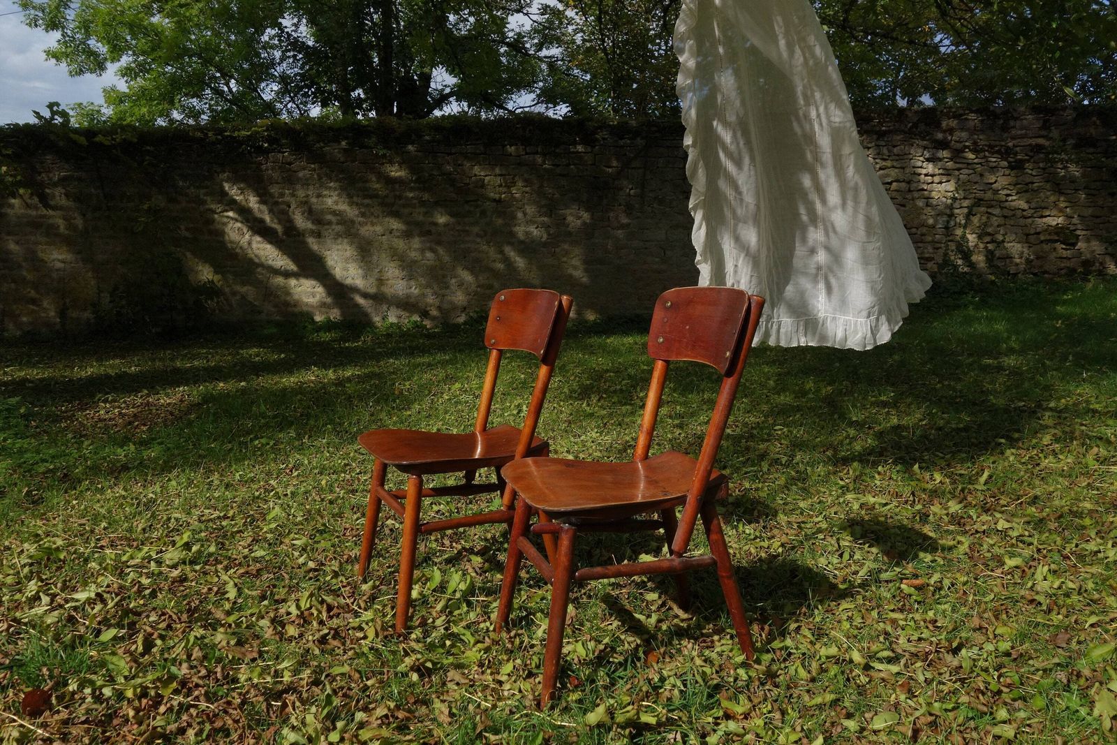 Mid Century Modern Wooden Chair Duo   Contemporary Walnut Dining Chairs photo vinterior