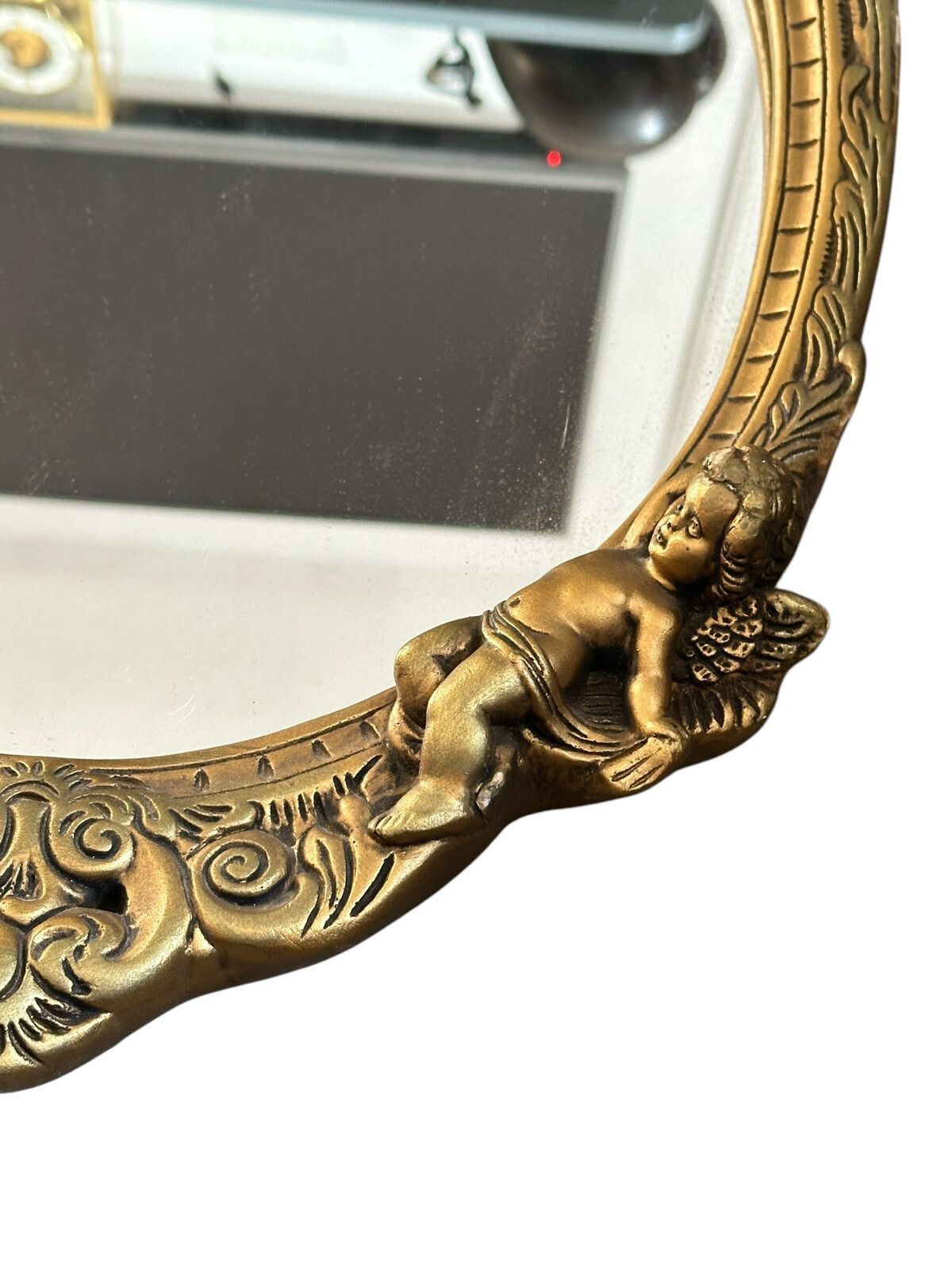 Ornate Rococo Style Gold Mirror Wall Mirror Gilt Frame Cherub Putti   65by40cm photo 75.0