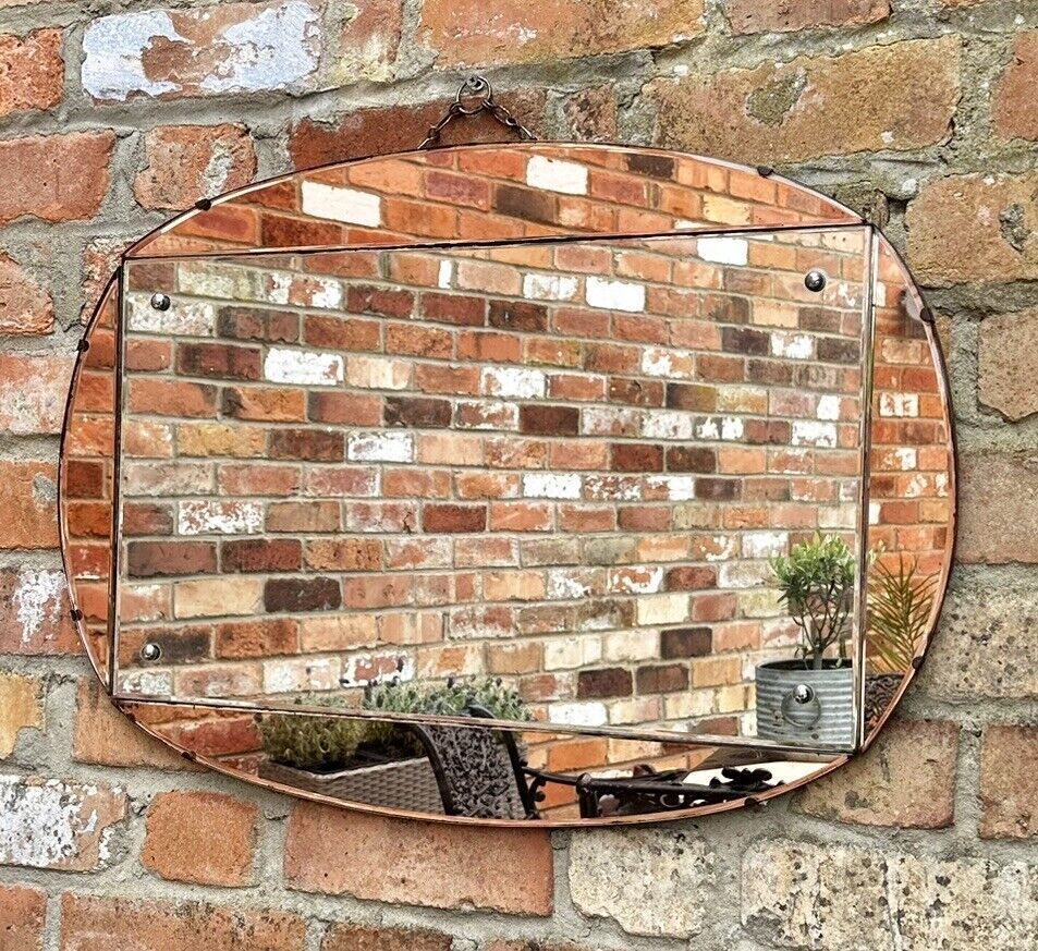Gorgeous Art Deco Frameless Peach Glass Wall Mirror 70cm By 51cm photo furniture
