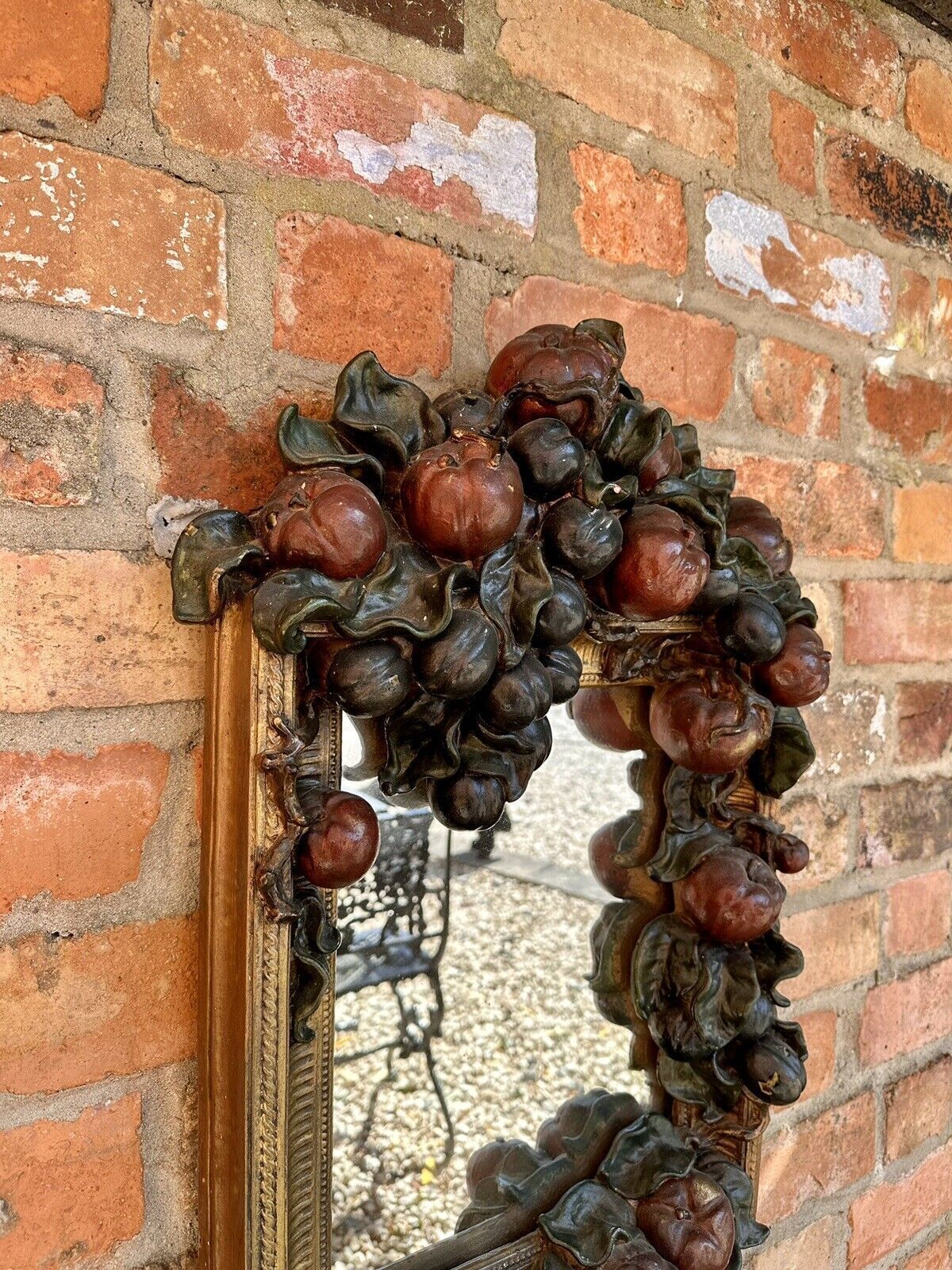Sensational Chunky Heavily Carved Autumnal Square Mirror With Fruit And Foliage photo for sale