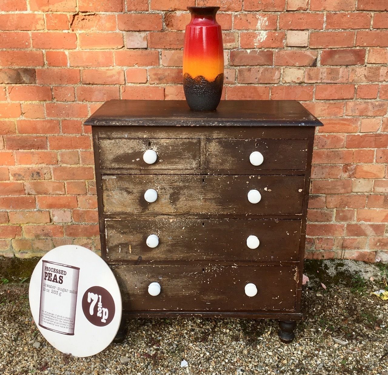 Antique Chest Of Drawers In Original Crackle Glazed Paint