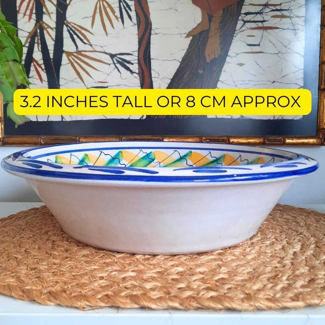 Large Spanish Pottery Hand Painted Bird Bowl Lebrillo Made In Murcia, Spain By El Poveo Fruit Bowl photo vintage
