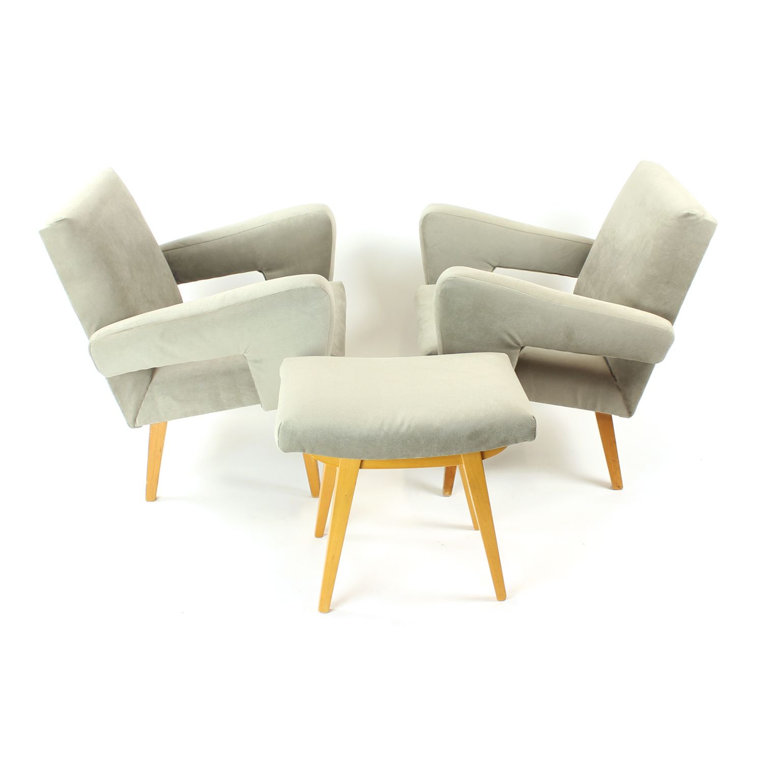 Set Of Two Midcentury Armchairs With Stool, Czechoslovakia 1960s photo for sale