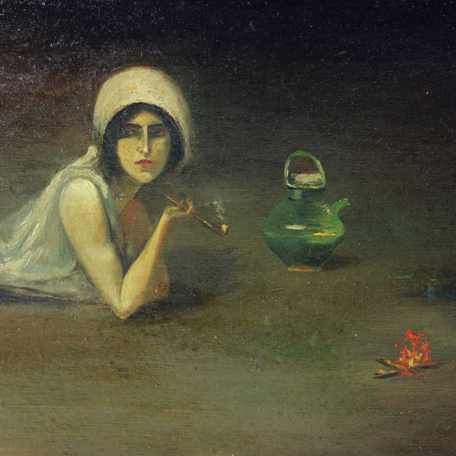 Vintage Oil Painting Of Gypsy From Zamutov, Czechoslovakia 1940s photo buy