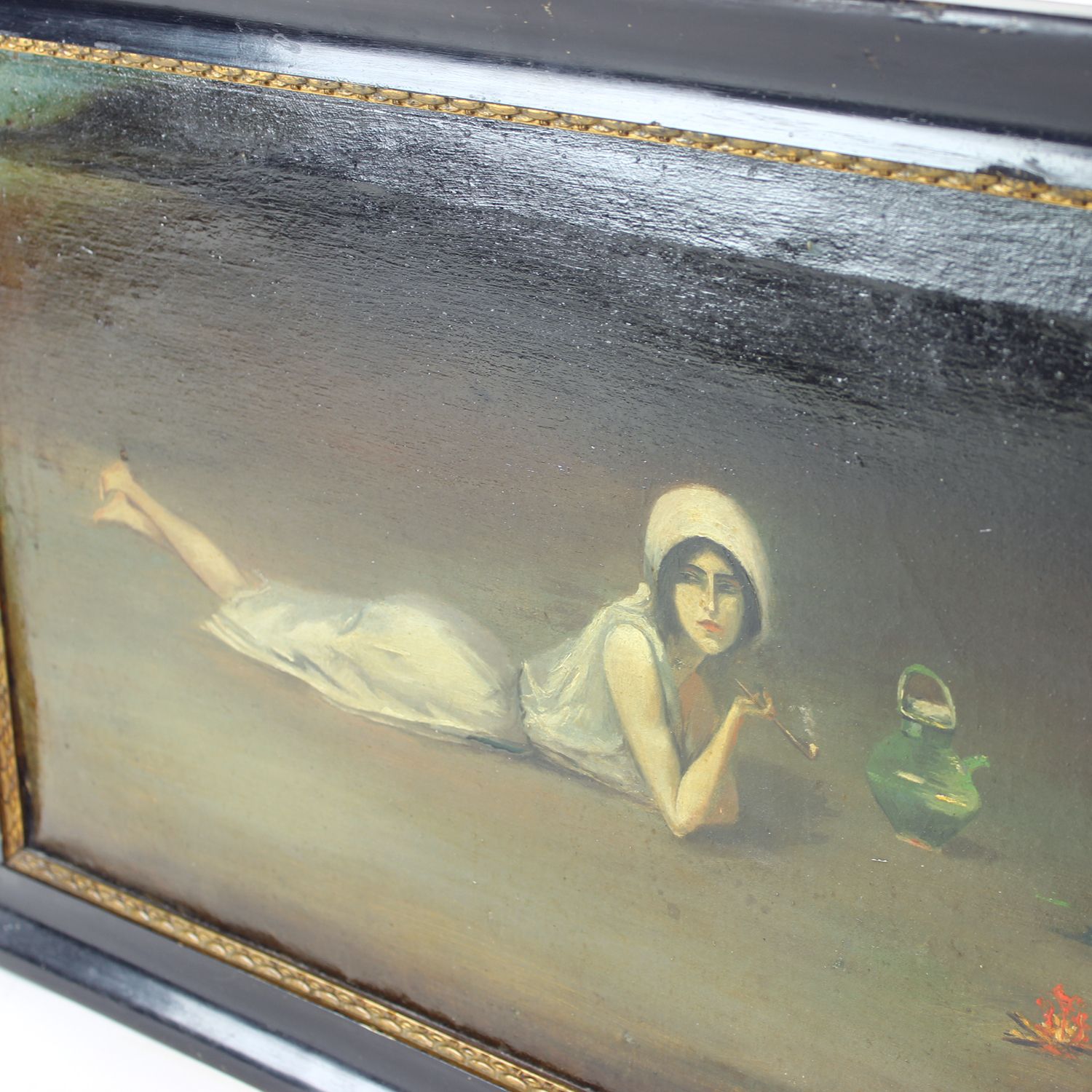 Vintage Oil Painting Of Gypsy From Zamutov, Czechoslovakia 1940s photo vintage
