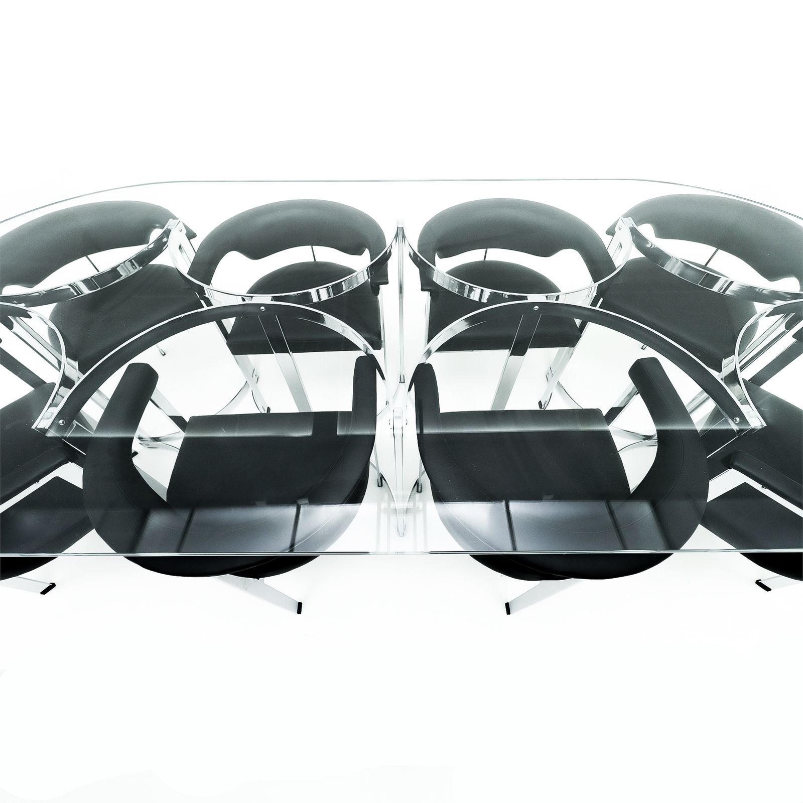 Vintage Chrome And Glass Dining Table And 8 Matching Leather Chairs By Richard Young For Merrow Associates photo 5450.0
