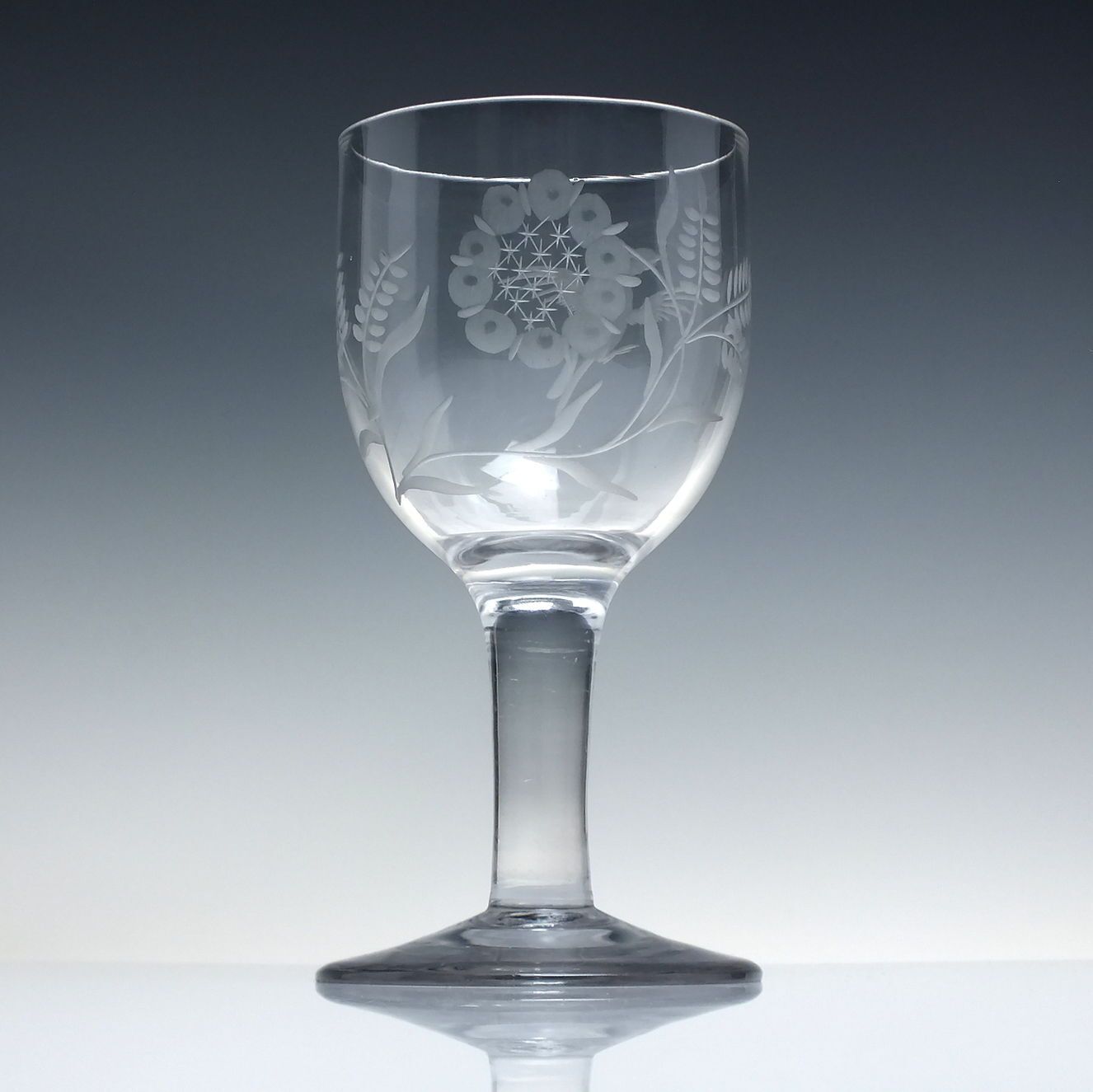 18th Century Engraved Plain Stem Wine Glass Goblet C1750 photo furniture
