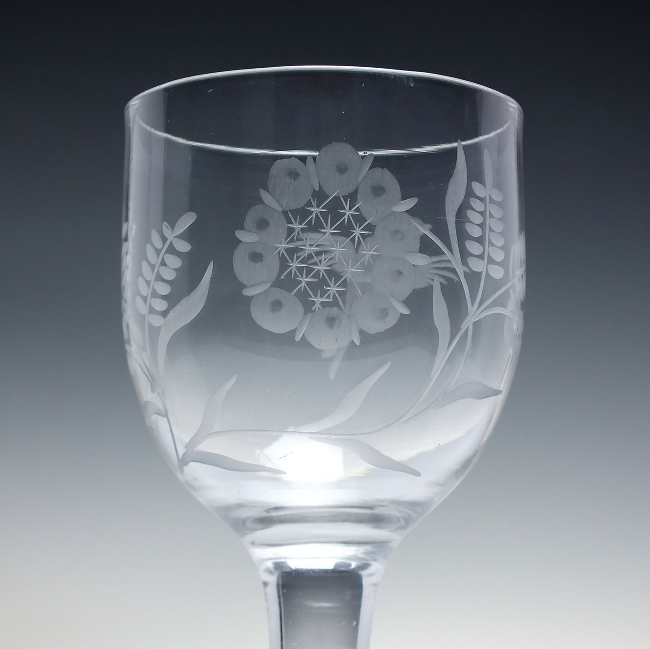 18th Century Engraved Plain Stem Wine Glass Goblet C1750 photo for sale