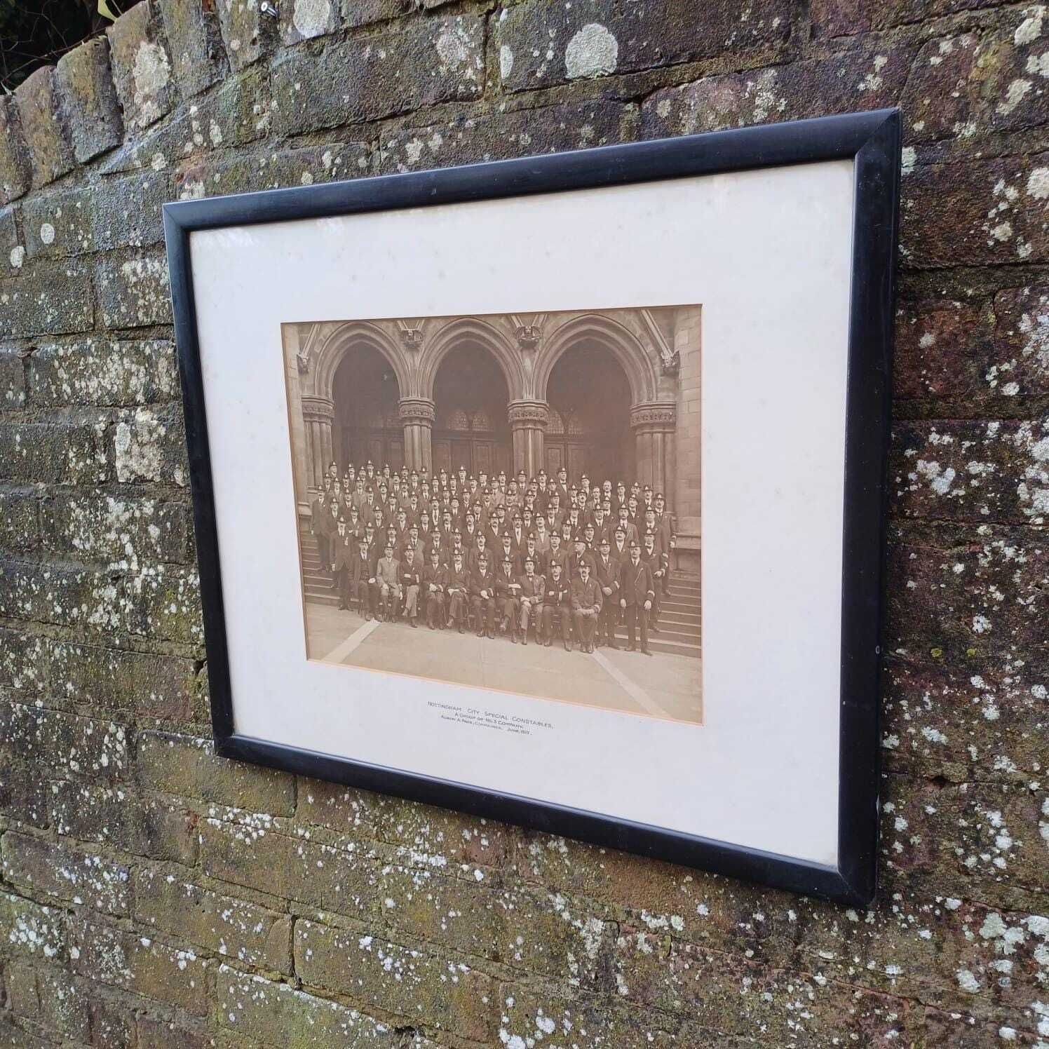 Antique Nottingham (Volunteer) Police Photograph From 1917, Ww1 In Black Vintage Glazed Frame   Large Photo Of Nottingham Special Constables photo for sale