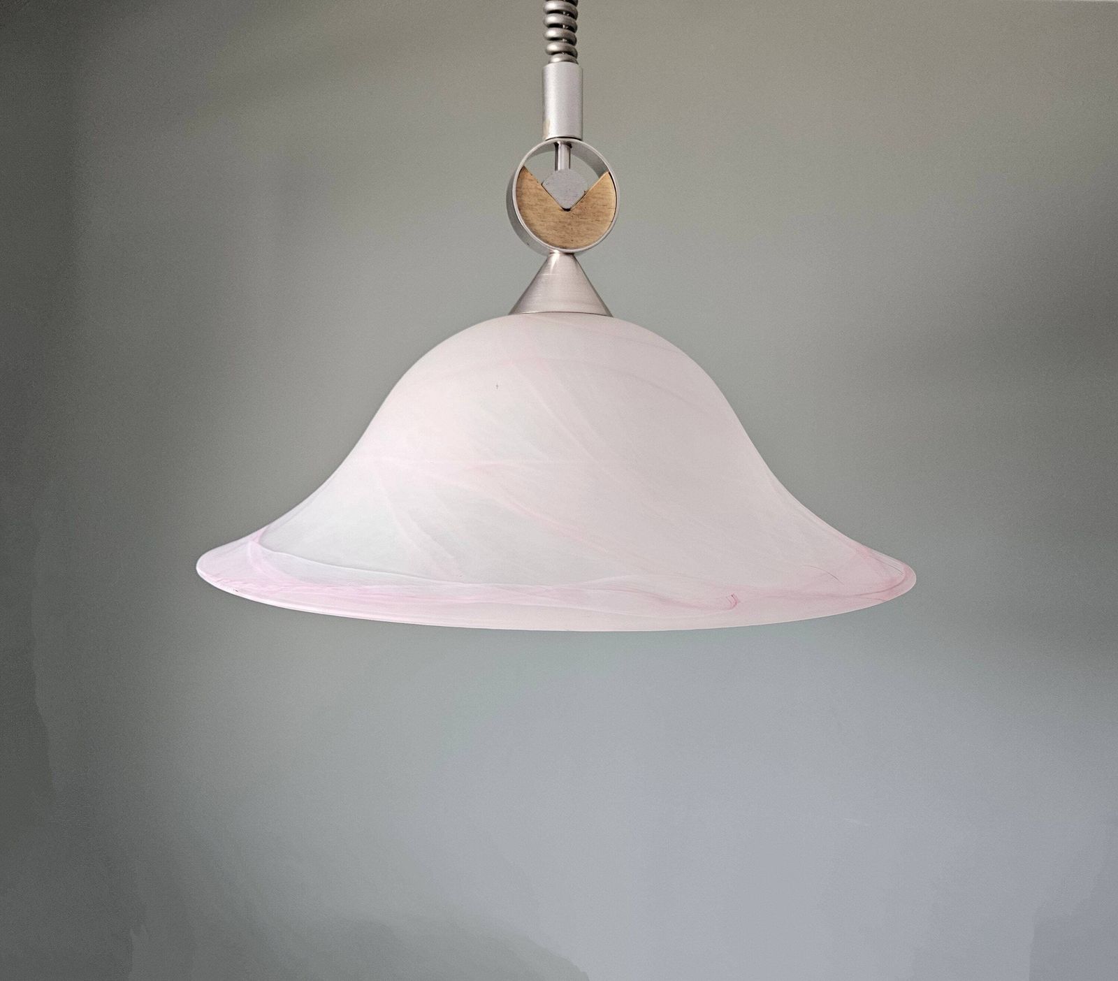 Vintage Murano Glass Pendant Light, Italian Design Swirl Pattern In White And Pink, 70's 80's, Mid Century Ceiling Lamp, Chandelier photo furniture