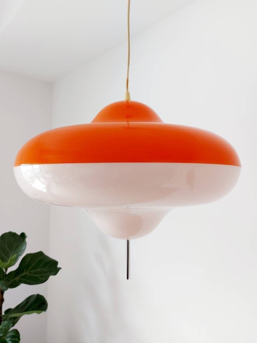 Extra Rare Meblo For Guzzini Pendant Lamp Model Disco, Space Age Lamp Harvey Guzzini, Retro Lamp 70's, Atomic Ceiling Light, Retro Lighting photo furniture