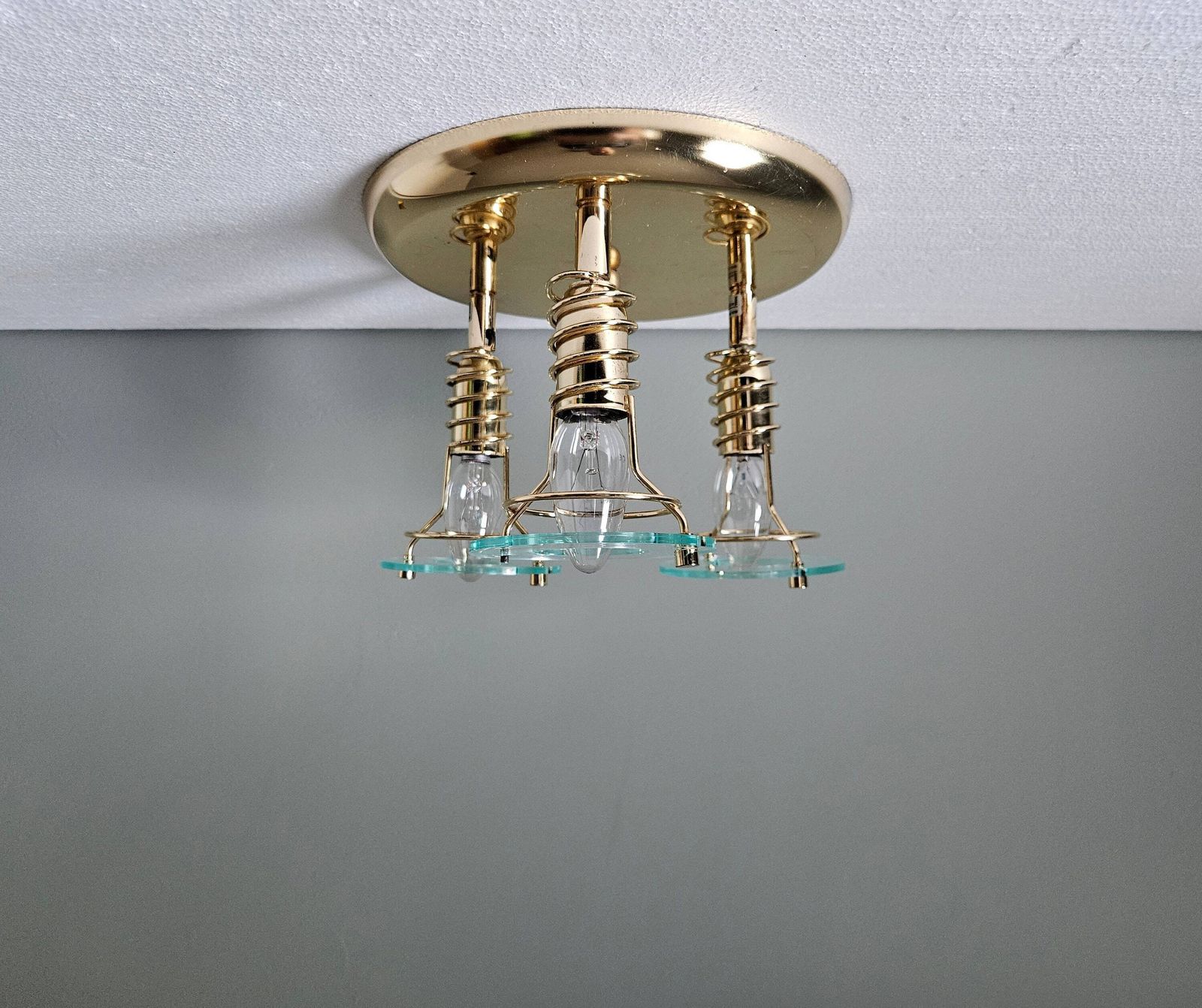 Vintage Flush Mount Ceiling Lamp, Retro Lights, Golden Lamp, Chandelier, Light Fixture, 80's, Golden Lamp, Brass Lamp photo vinterior